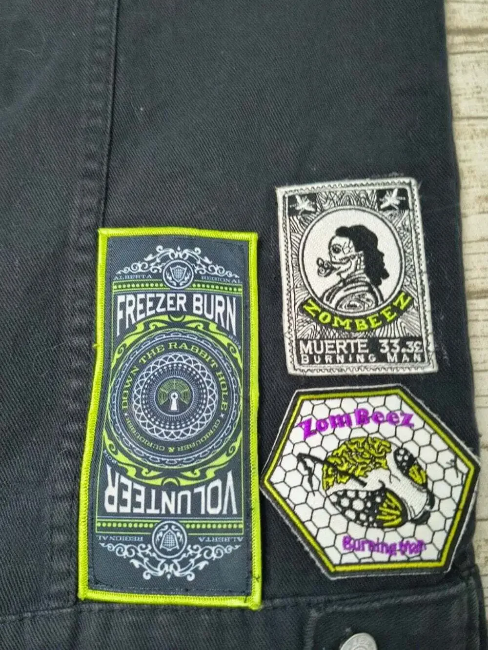 Custom Burning Man Festival Battle Vest Denim Sleeveless Jacket Patches Pins